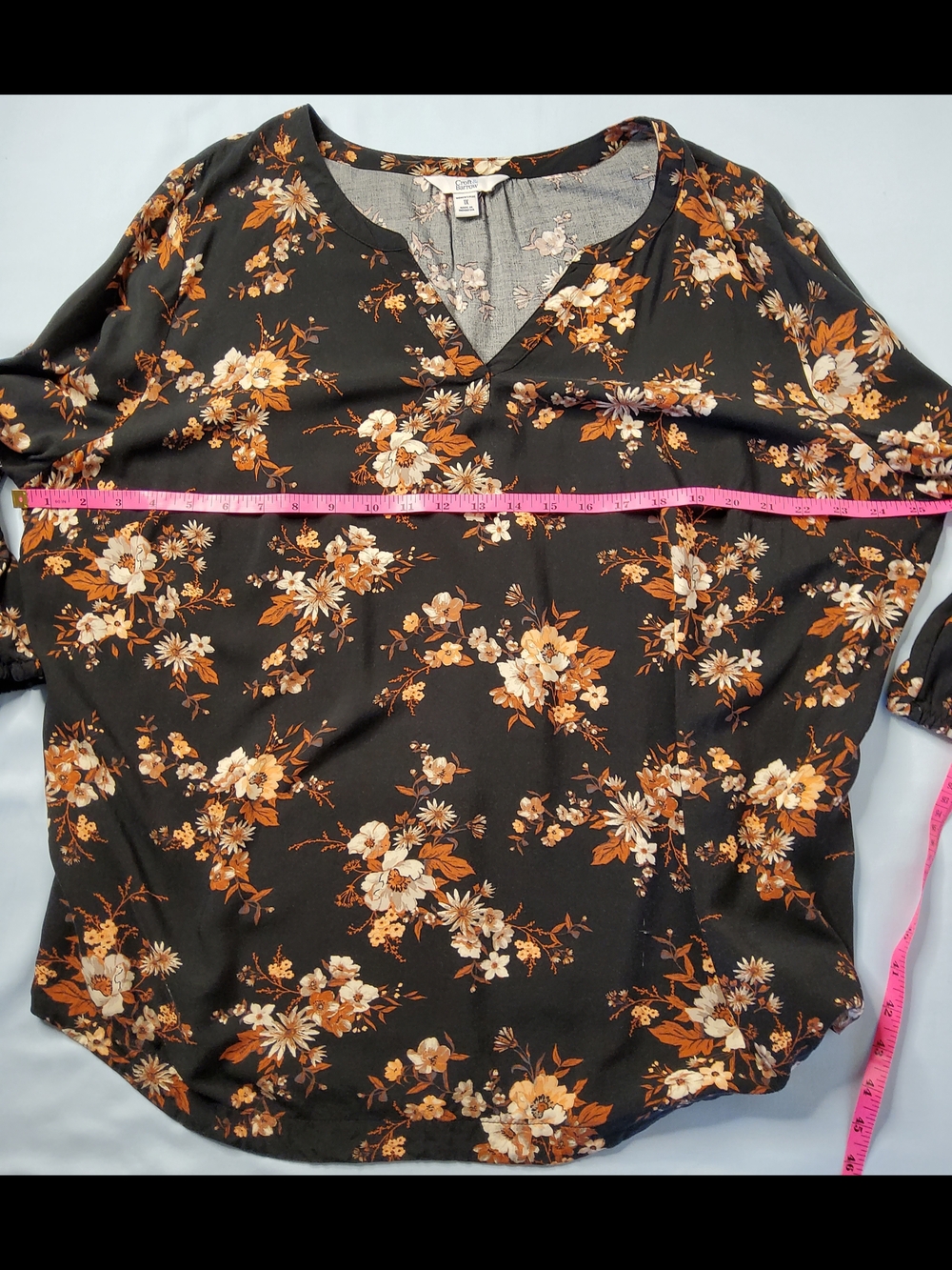 croft & barrow Black Floral V-Neck Tunic with Orange and Cream Blooms - Picture 4 of 7